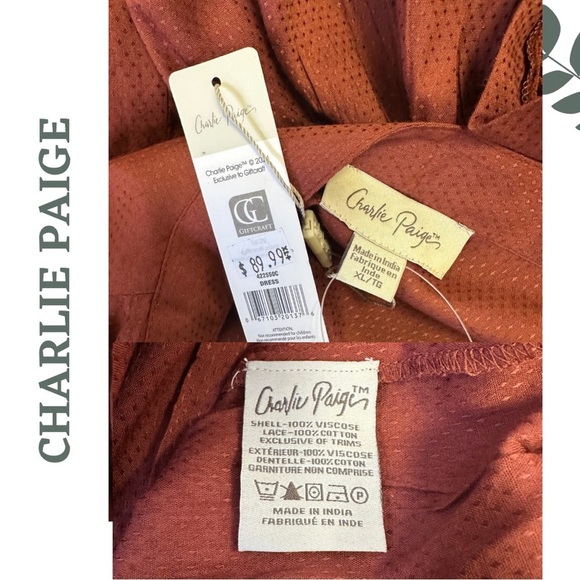 Charlie Paige Women’s Loose Fot Dress Babydoll Cut Out Cuff Detail Rust Size XL - Picture 7 of 7